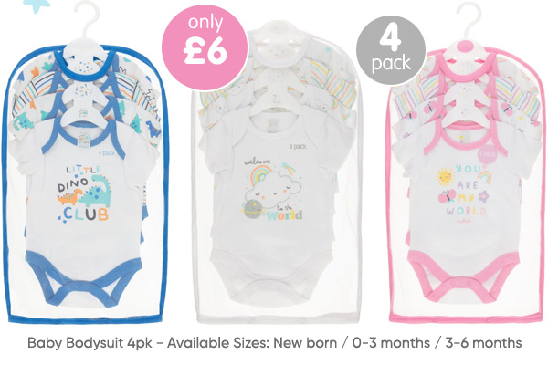 Baby Bodysuit 4pk - Various Designs and Sizes Available