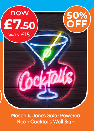 Mason & Jones Solar Powered Neon Cocktails Wall Sign