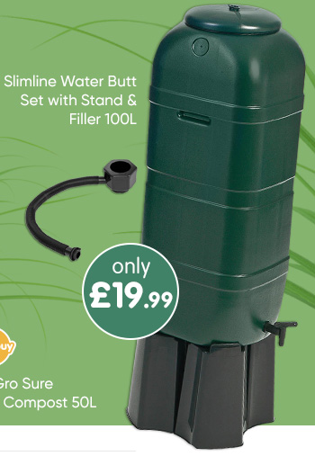 Slimline Water Butt Set with Stand & Filler 100L