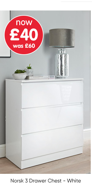 Norsk 3 Drawer Chest - White