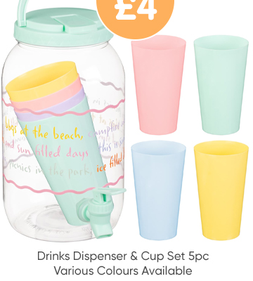 Drinks Dispenser & Cup Set 5pc - Various Colours Available