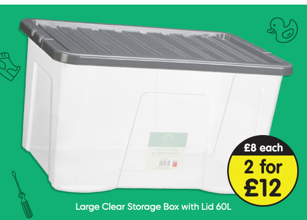 Large Clear Storage Box with Lid 60L