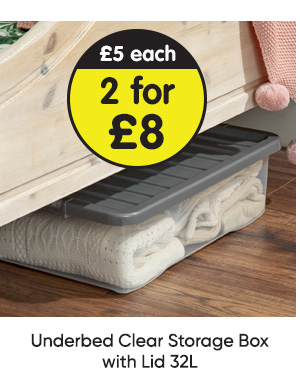 Underbed Clear Storage Box with Lid 32L - Clear