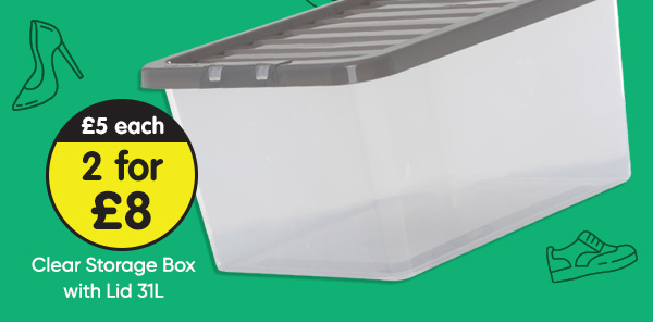 Clear Storage Box with Lid 31L - Grey