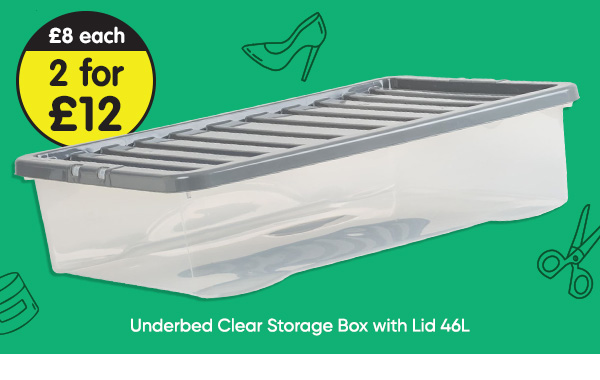 Underbed Clear Storage Box with Lid 46L - Grey