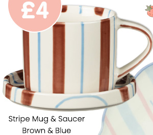 Stripe Mug & Saucer - Brown & Blue