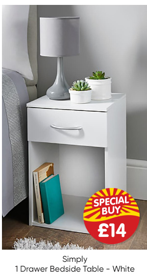 Simply 1 Drawer Bedside Table - White