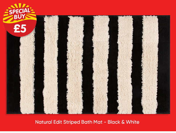 Natural Edit Striped Bath Mat - Black & White