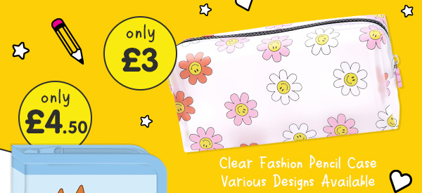 Clear Fashion Pencil Case - Various Designs Available