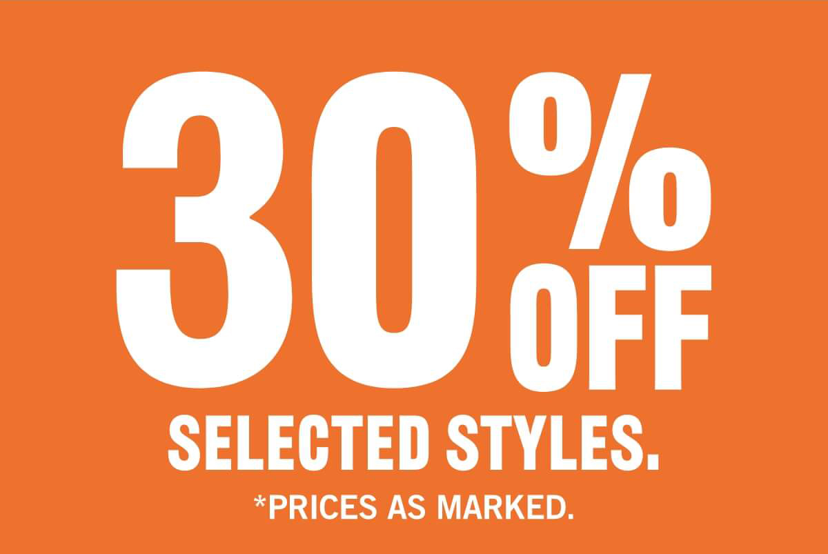 Up To 30% Off Selected Styles