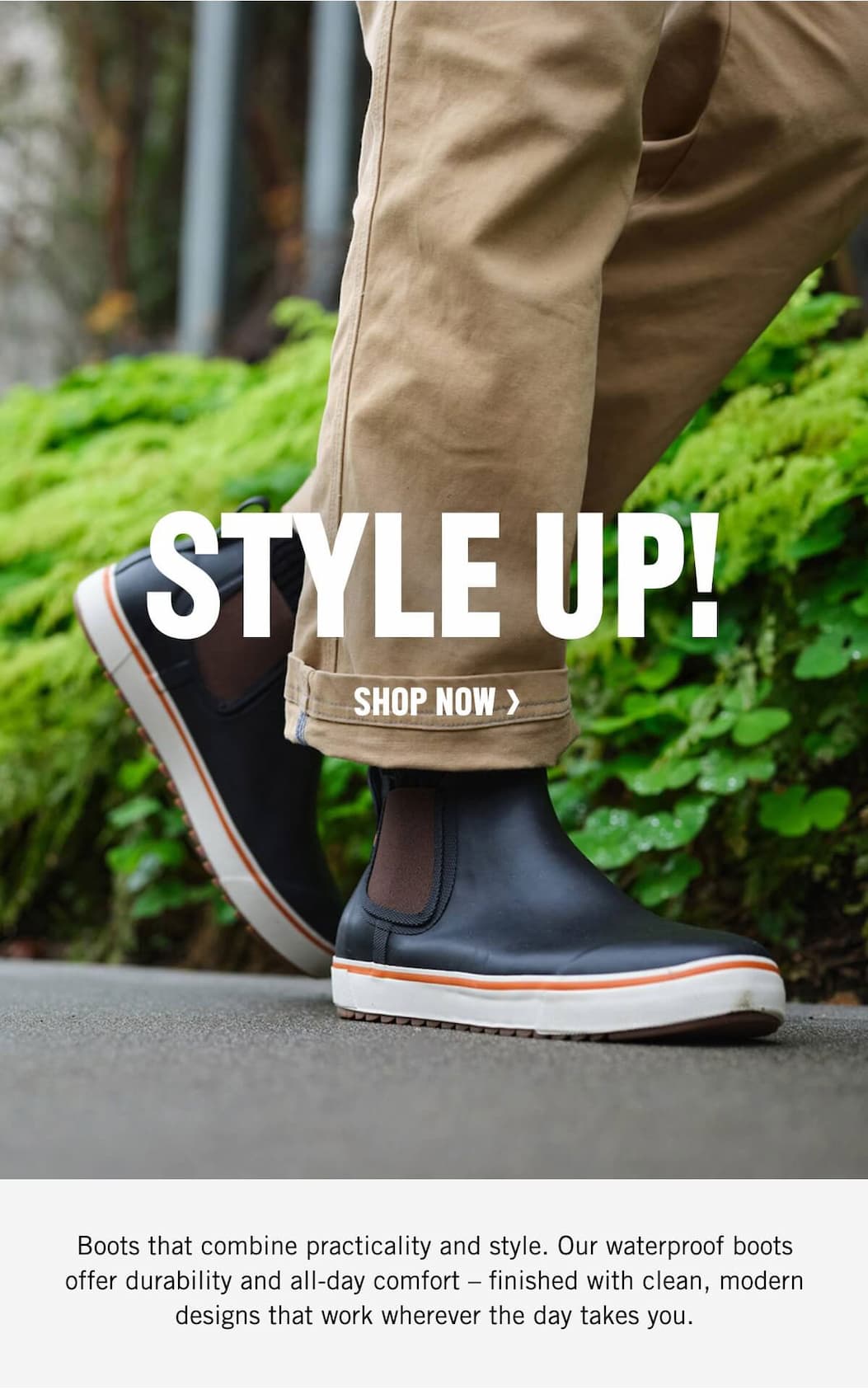 Boots that combine practicality and style. Display images to learn more.