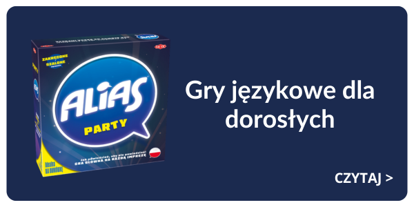 Alias Party board game box – Polish language party game for adults on dark blue background