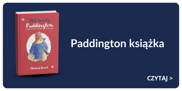 Red book cover featuring Paddington Bear illustration and Polish title 'Miś zwany Paddington' on a dark blue background