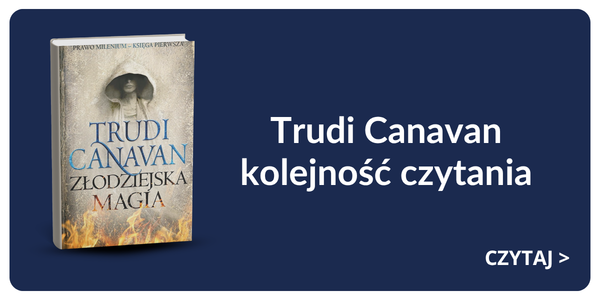 Fantasy book cover 'Złodziejska Magia' showing a hooded figure and flames, next to text about the author's reading order