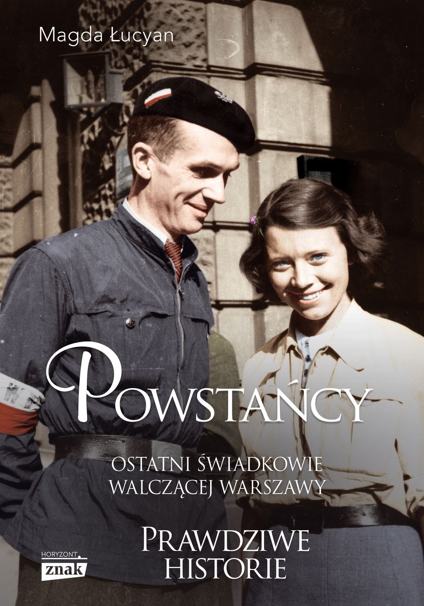Book cover showing a smiling male Polish resistance fighter in uniform with armband and beret beside a smiling woman, historic Warsaw Uprising photo