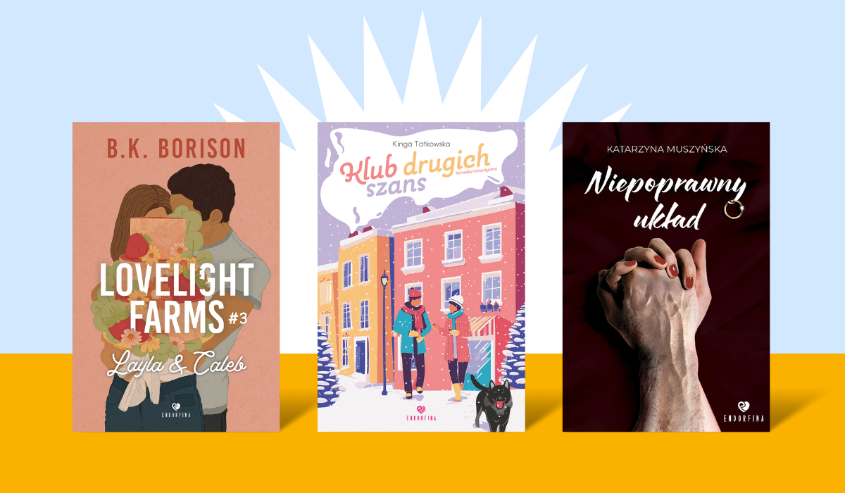 Lovelight Farms – couple with bouquet; Klub drugich szans – snowy street couple with dog; Niepoprawny układ – clasped hands