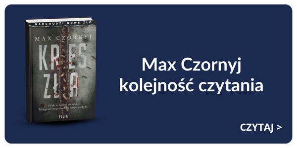 Navy banner showing book cover by Max Czornyj titled "Kres 740" and Polish text 'Max Czornyj kolejność czytania' with a 'Czytaj' call-to-action