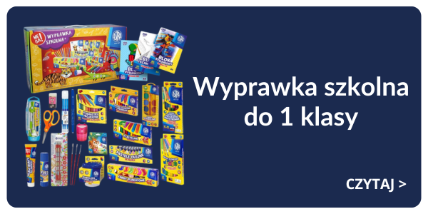 Colourful first‑grade school starter kit: box of stationery including pencils, crayons, markers, scissors and glue