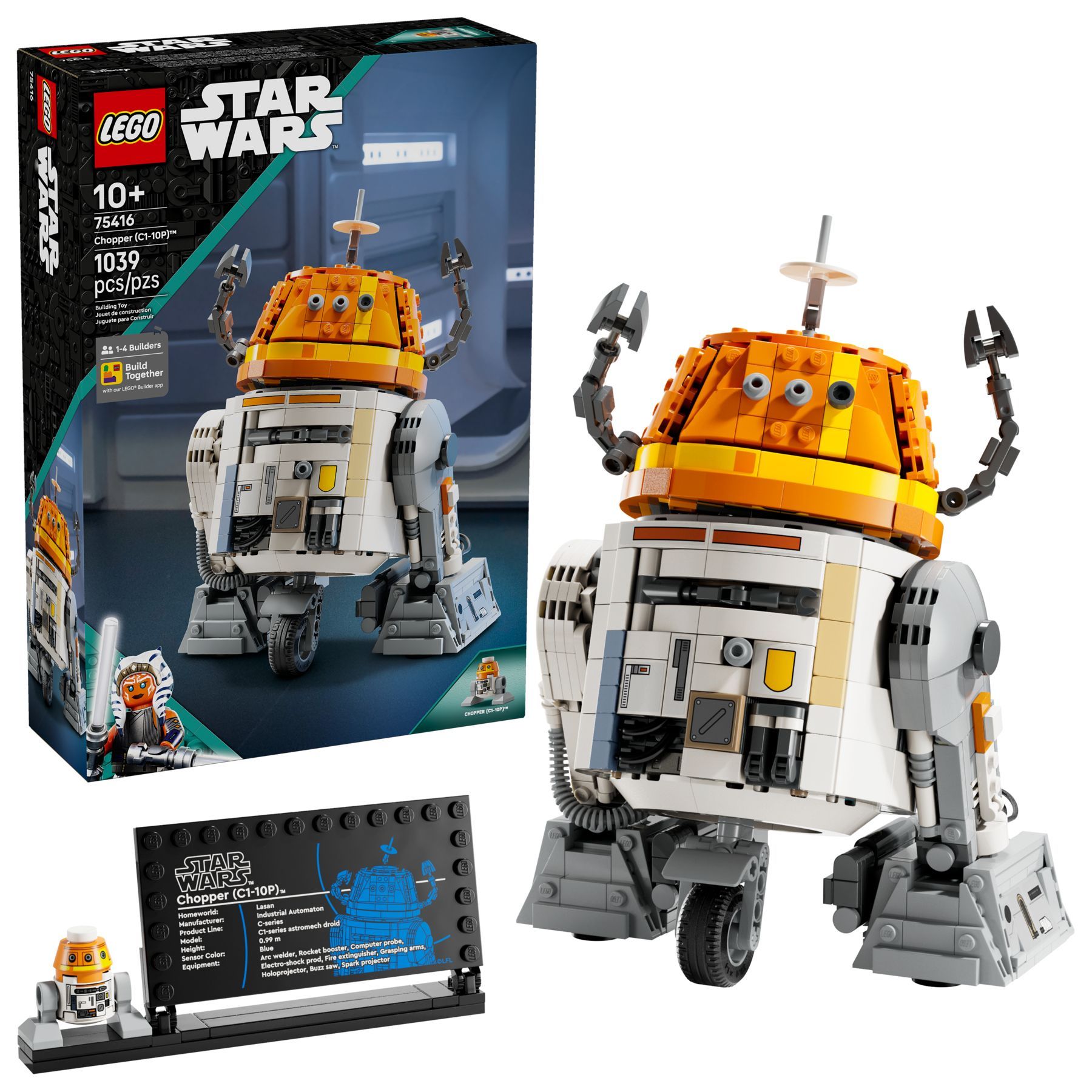LEGO Star Wars Chopper (C1-10P) 1039-piece buildable droid with orange dome, display plaque and Ahsoka minifigure