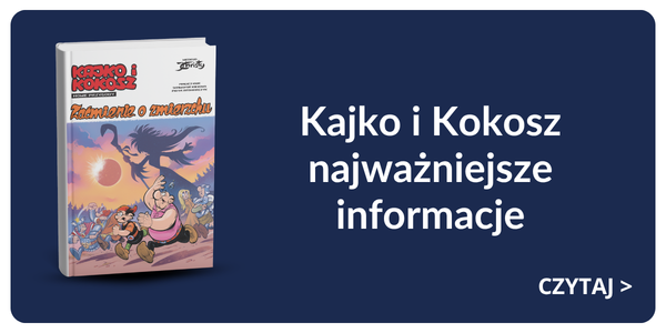 Book cover of Polish comic Kajko i Kokosz showing cartoon warriors and a dragon, alongside text 'Kajko i Kokosz najważniejsze informacje'