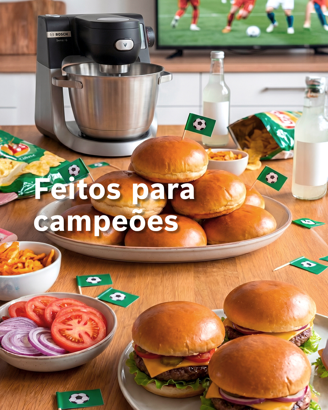 Rob&ocirc; de cozinha Bosch MUM, hamb&uacute;rgueres e petiscos. "Feitos para campe&otilde;es"