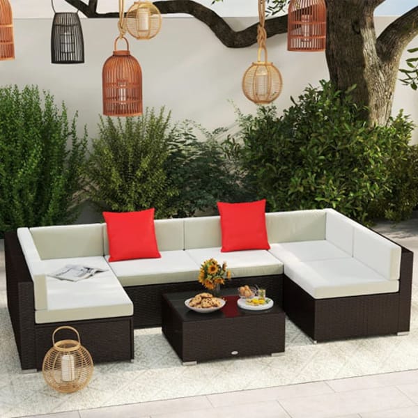 7pc Outdoor Sectional + Pillows $375
