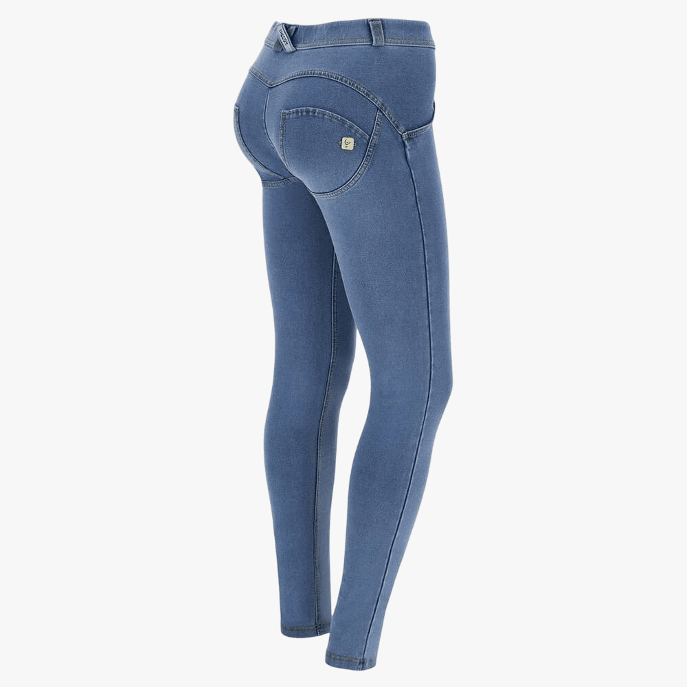 Freddy Womens  Light Blue Yellow Stitch Regular Waist Long Length Jean image