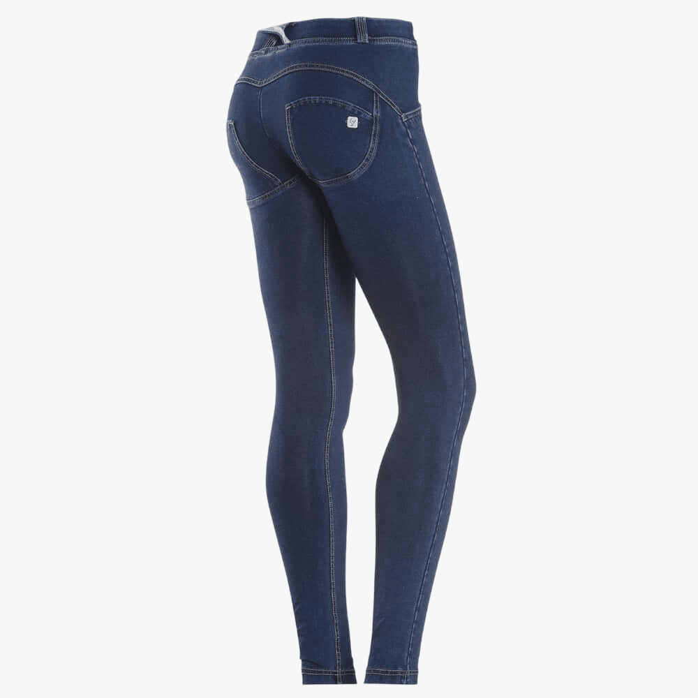 FREDDY WOMENS DARK BLUE YELLOW STITCH REGULAR WAIST LONG LENGTH JEAN image
