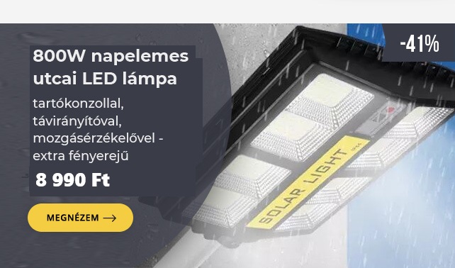 💡 800W napelemes utcai LED távirányítóval, mozgásérzékelővel csak 8.990 Ft