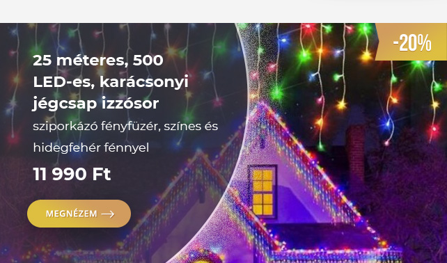 25 méteres, 500 LED-es, karácsonyi jégcsap izzósor, sziporkázó fényfüzér több színben csak 11.990 Ft