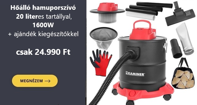 Hőálló hamuporszívó, 20 literes tartállyal, 1600W + ajándék kiegészítőkkel csak 24.990 Ft