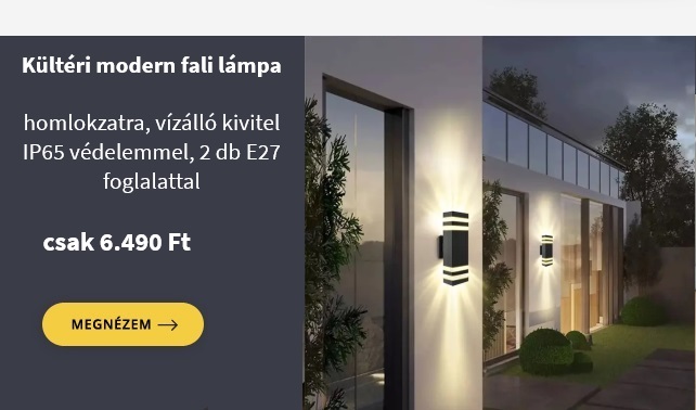 Kültéri modern fali lámpa homlokzatra, vízálló kivitel IP65 védelemmel, 2 db E27 foglalattal csak 6.490 Ft