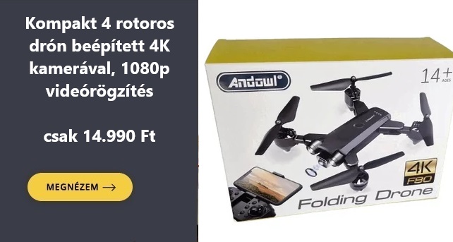 Kompakt 4 rotoros drón beépített 4K kamerával, 1080p videórögzítés csak 14.990 Ft