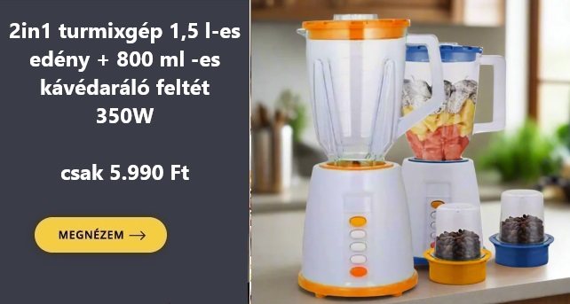 2in1 turmixgép 1,5 literes edénnyel és 800 ml -es kávédaráló feltéttel, 350W - csak 5.990 Ft