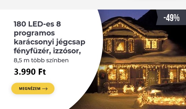 🎄180 LED-es 8 programos karácsonyi jégcsap fényfüzér, izzósor, 8,5 m több színben most csak 3.990 Ft ✨