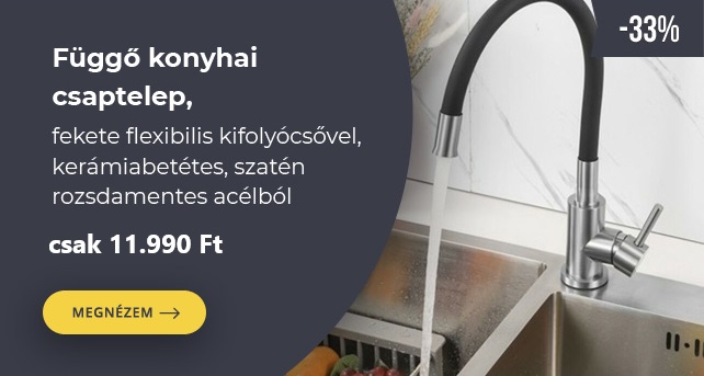 💡 Flexibilis konyhai csaptelep, fekete kifolyócsővel, kerámiabetétes, rozsdamentes acél csak 11.990 Ft