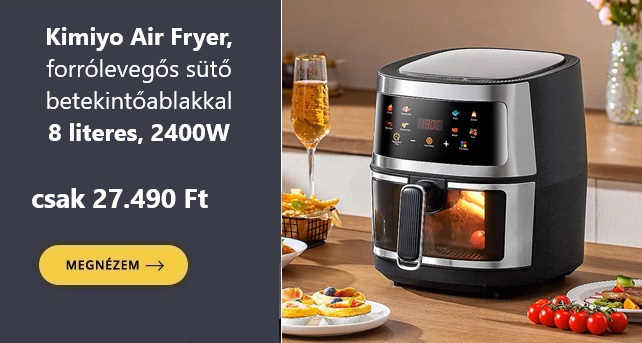 8 literes Air Fryer, olaj nélküli forrólevegős sütő betekintőablakkal, 2400W csak 27.490 Ft