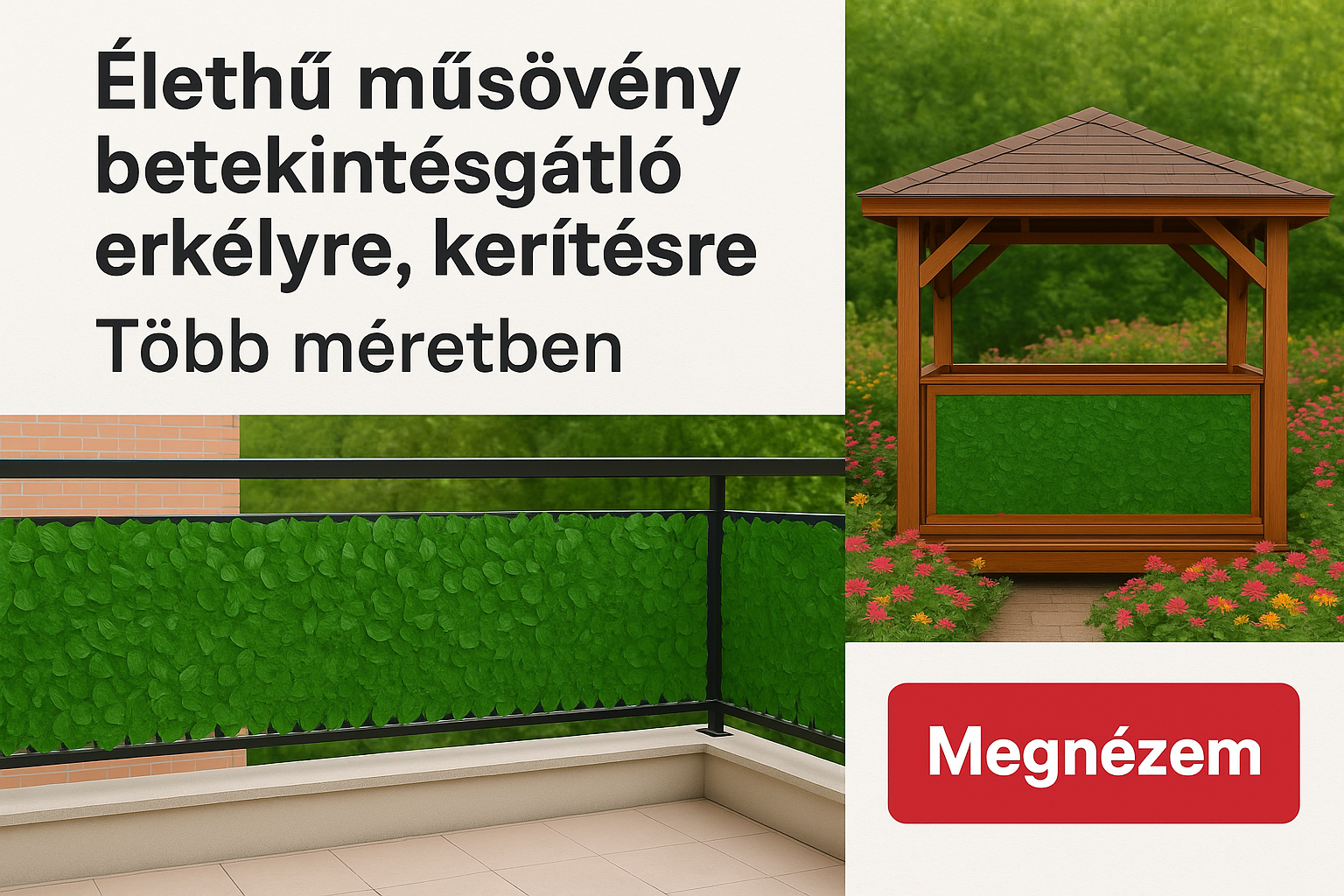 Élethű műsövény betekintésgátló erkélyre, kerítésre, több méretben, már 4.190 Forinttól!