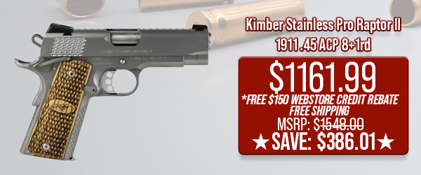 Kimber Stainless Pro Raptor II 1911 .45 ACP 8+1rd $1,161.99 Free Shipping