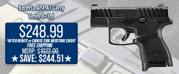 Beretta APX-A1 Carry 9mm 8+1rd $248.49 After Rebate Free Shipping