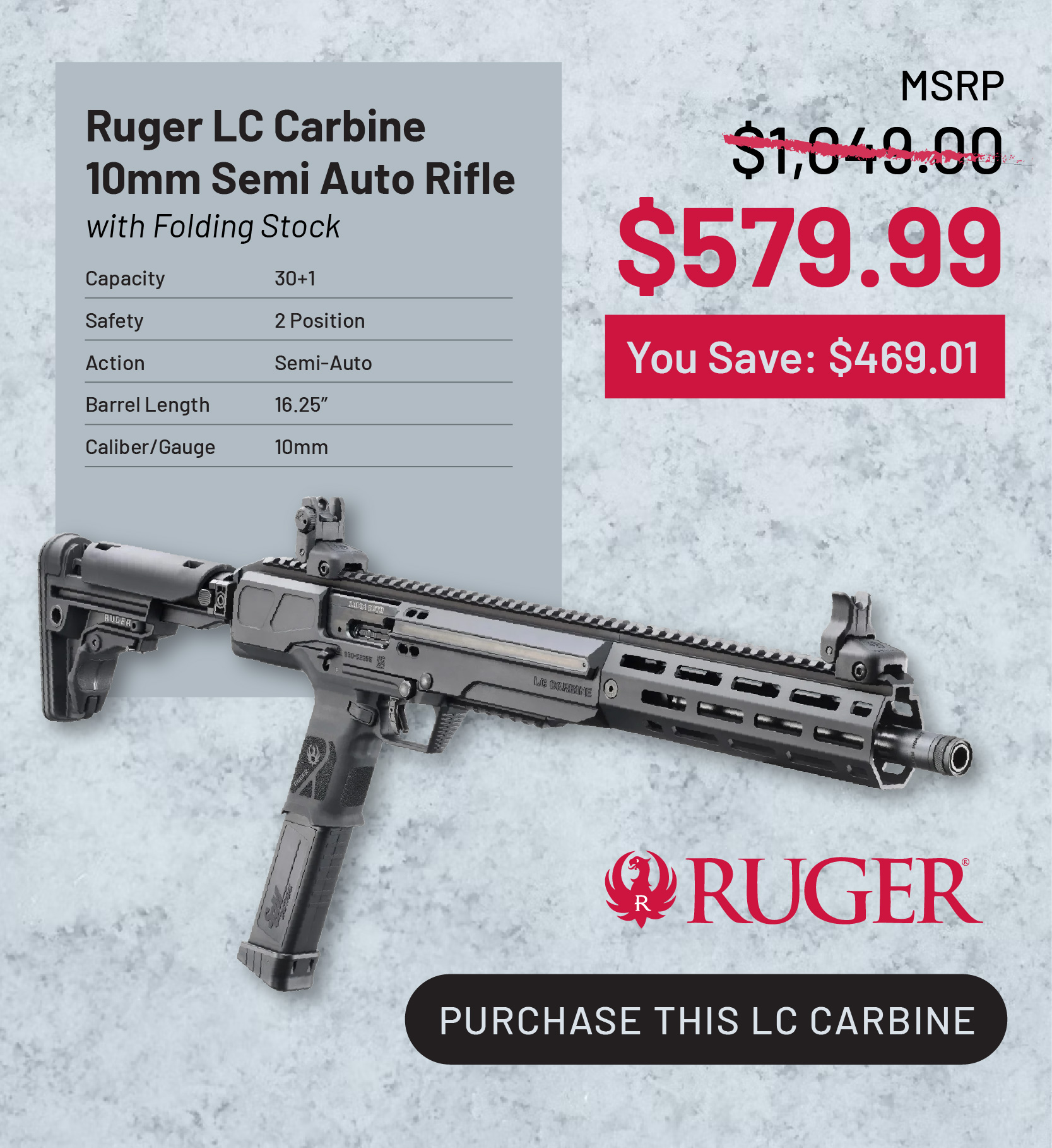 Ruger LC Carbine 10mm Semi Auto Rifle