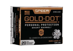 Speer Gold Dot Personal Protection Short Barrel 9mm +P 124gr HP 20rds