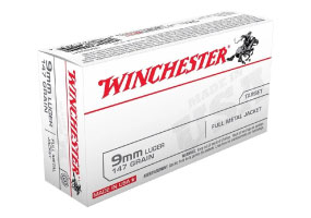 Winchester USA 9mm 147gr FMJ Flat Nose Ammo 50 Rounds