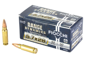 Fiocchi 5.7X28mm 62gr FMJ Brass Casing 50 Rounds