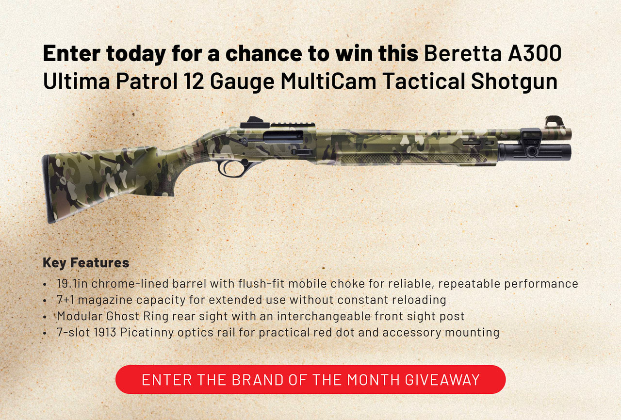 Enter today for a chance to win this Beretta A300 Ultima Patrol 12 gauge multicam tactical shotgun.