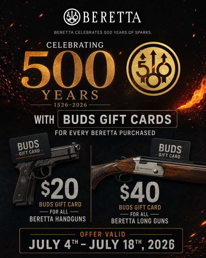 Beretta celebrates 500 years of sparks with Bud's gift cards for every Beretta purchased.