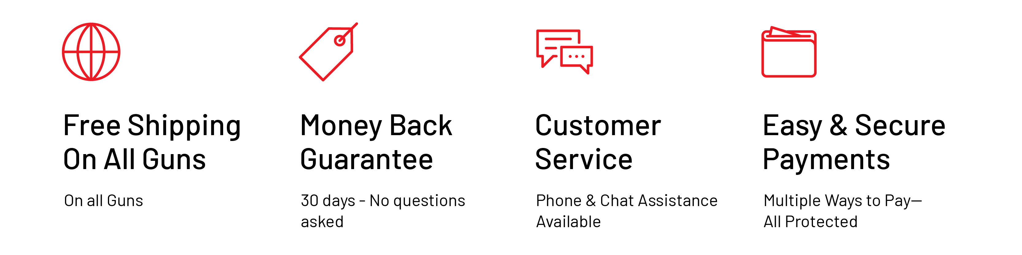 Free Shipping, Money Back Guarantee, Customer Service, Easy Payment
