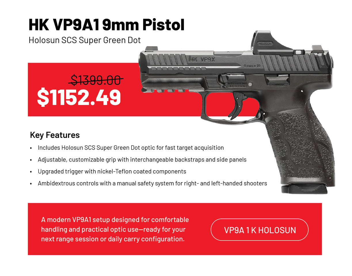 HK VP9A1 9mm Pistol with Holosun SCS Super Green Dot