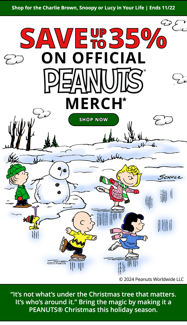 Save Up to 35% on Official Peanuts Merch SHOP NOW