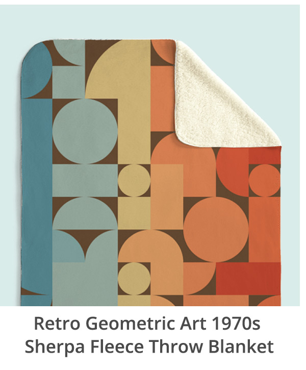 Retro Geometric Art 1970s Sherpa Fleece Throw Blanket